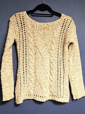 MADE IN ITALY BERRETTI LADIES KNIT SWEATER SIZE SMALL OATMEAL WOOL ALPACA SOFT